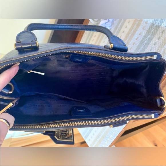 💙 Beautiful‼️ Ralph Lauren navy leather croc
embossed double zip two-way satchel - Picture 8 of 14